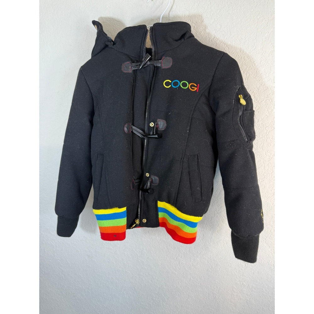 Kids COOGI Black Rainbow Trim Hooded Toggle Jacket Size M 8‎ 10